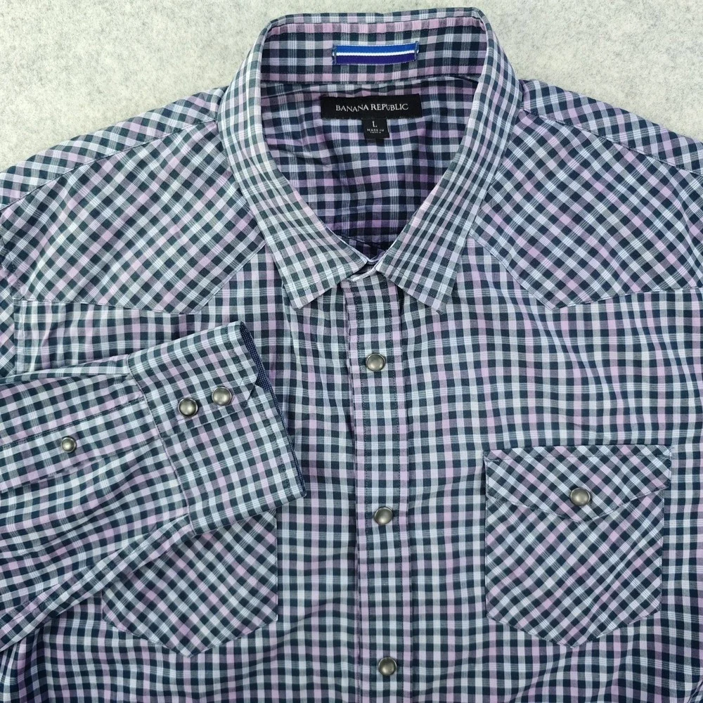Banana Republic Shirt‎ Mens Large Pearl Snap Long Sleeve Multicolor Check
